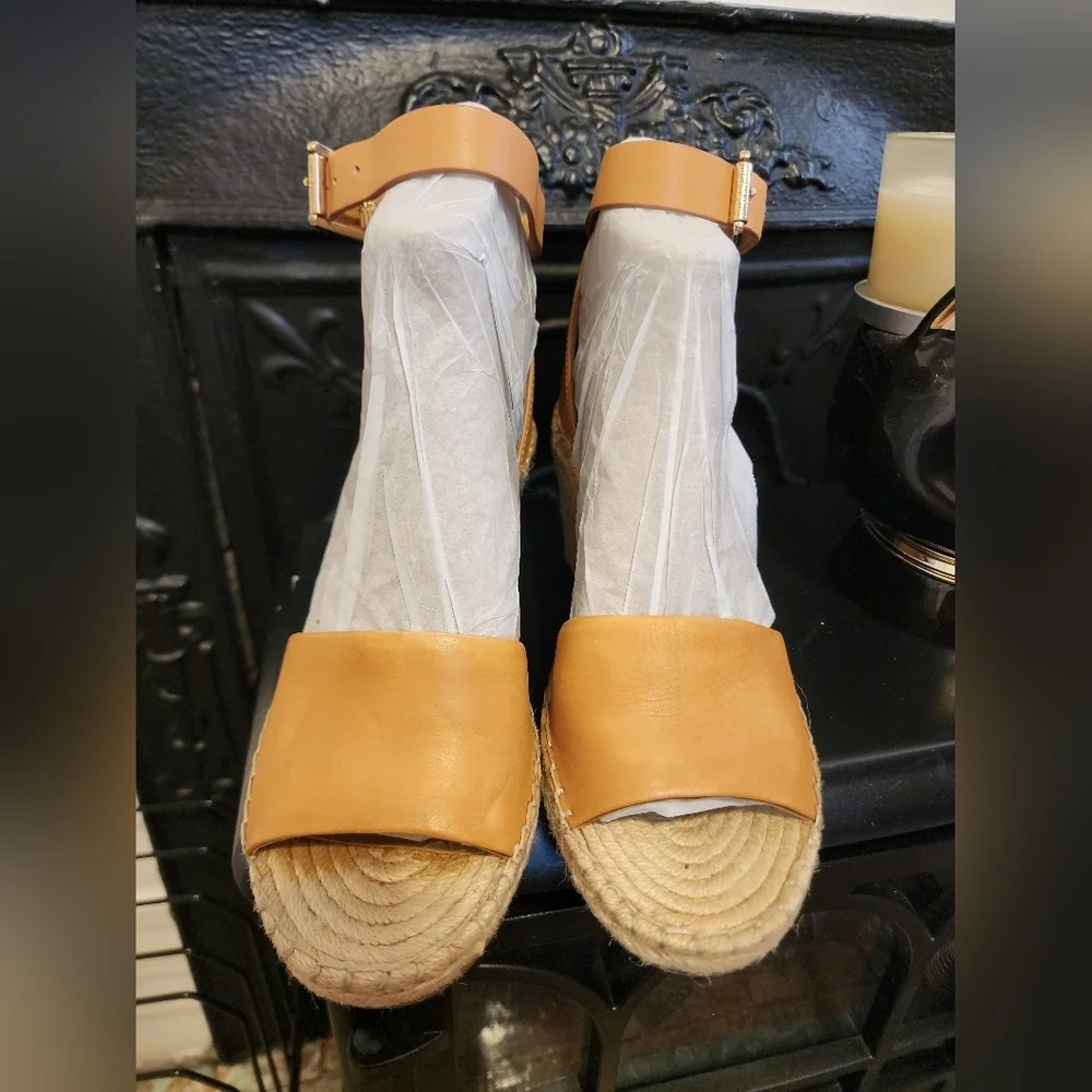 Vince Camuto Tan Espadrille Wedge Sandals Ankle Strap Womens Size 8.5